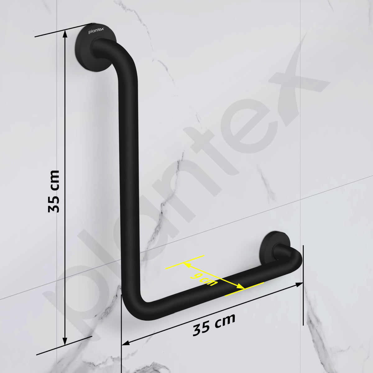 Plantex L-Shape Grab Bar for Toilet/Support Handle for Senior Citizen/Anti-Slip Shower Handrail - Stainless Steel, Pack of 1 (Black)-5