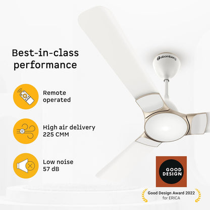 atomberg Erica Nuvo 1200mm BLDC Ceiling Fan with Remote | Award Winning Designer Fan | BEE 5 star | High Air Delivery | Low noise operation | Elegant Trims | 3 Year Warranty | Snow White