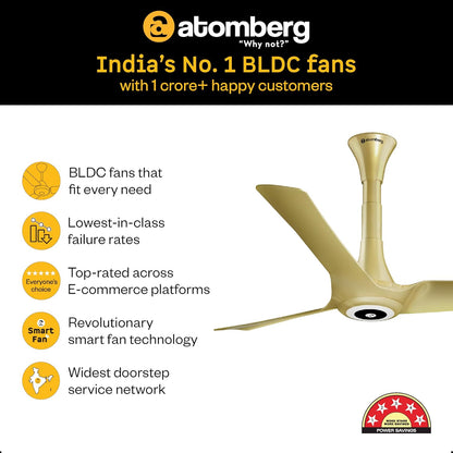 atomberg Aris Starlight BLDC Ceiling Fan 1200mm Best-in-class Air Delivery Smart IoT Remote Silent Operation LED Underlight | BEE 5star | 3 Year Warranty Stellar Black (Tuscan Gold)