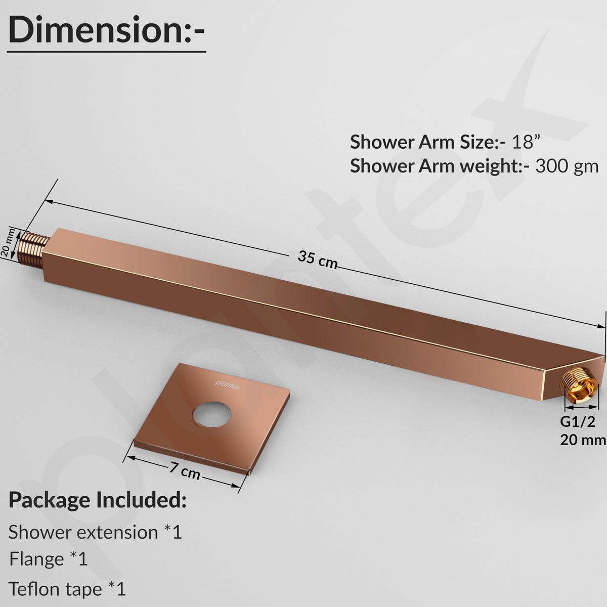 Plantex 18-Inch Shower Arm for Overhead Shower/Stainless Steel Shower Pipe/Wall Mount Bathroom Fitting with ‚1⁄2-Inch Thread - Pack of 1 (Rose Gold)-4