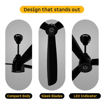 atomberg Renesa Enzel 1200mm BLDC Ceiling Fan with Remote Control | BEE 5 star Rated Energy Efficient Ceiling Fan | High Air Delivery with LED Indicators| 3 Year Warranty (Gloss Black)