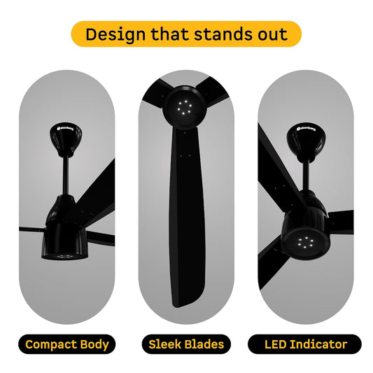 atomberg Renesa Enzel 1200mm BLDC Ceiling Fan with Remote Control | BEE 5 star Rated Energy Efficient Ceiling Fan | High Air Delivery with LED Indicators| 3 Year Warranty (Gloss Black)
