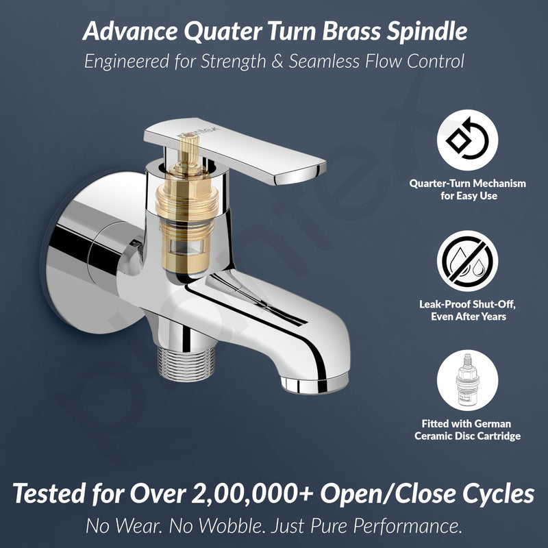 Plantex Pure Brass 2 in 1 Tap for Washing Machine/2-Way Bib Cock for Bathroom with Wall Flange & Teflon Tape - (Chrome, 3507-1)-2