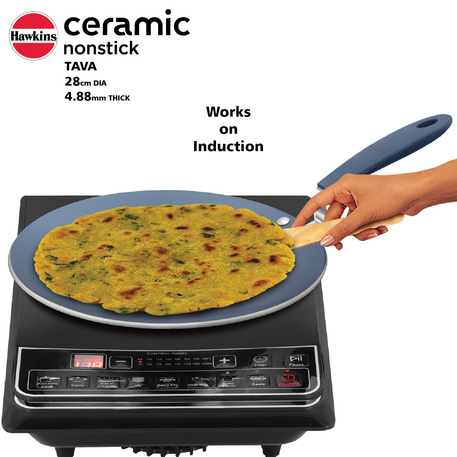 Hawkins Ceramic Nonstick Tava, 28 cm Diameter, Induction Paratha Tawa, Granite Griddle (ICT28)