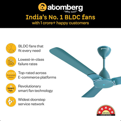 atomberg Erica Nuvo 1200mm BLDC Ceiling Fan with Remote | Award Winning Designer Fan | BEE 5 star | High Air Delivery | Low noise operation | Elegant Trims | 3 Year Warranty | Aegean Blue