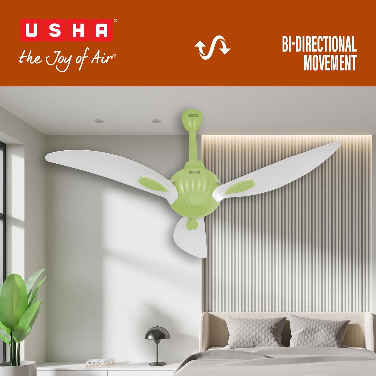 USHA New Bloom Series Helenium (Inspired by Helenium) BLDC Ceiling Fan with Bi-Directional Feature | Sleep/Boost/Timer Modes | RF Remote | Whisper-Quiet | Dust-Resistant (White & Light Green)