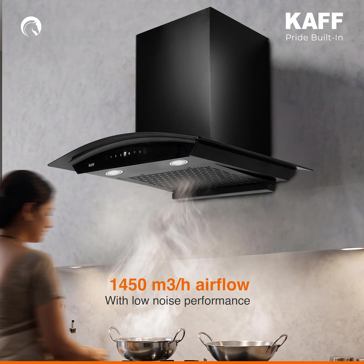 Kaff 60cm Curved Filterless Chimney, Installation Kit Included, KEC 60A
