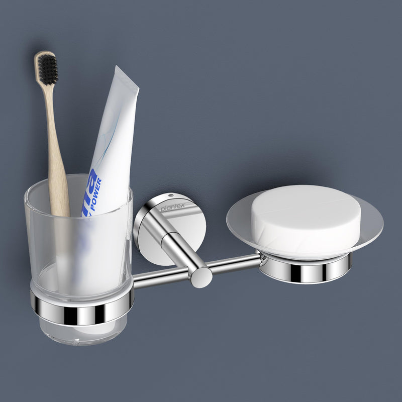 Plantex 304 Grade Stainless Steel Soap and Brush Holder Stand for Bathroom and Wash Basin/Bathroom Accessories - Oreo (Chrome)-1