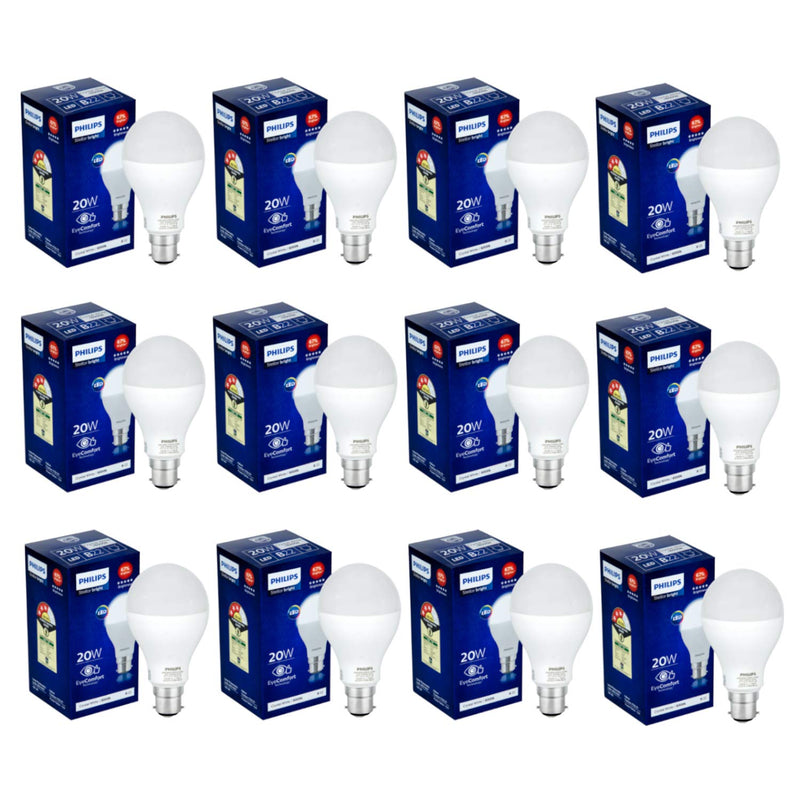 Philips Stellar Bright 22-Watt B22 LED Bulb (Cool Day Light/Crystal White), Pack of 12