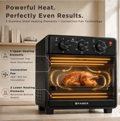 Faber Air Fryer Oven 14L 1400W|View Window|Bake Tray,Crumb Tray & Tray Handle|Dishwasher safe removable parts|6 cooking 
