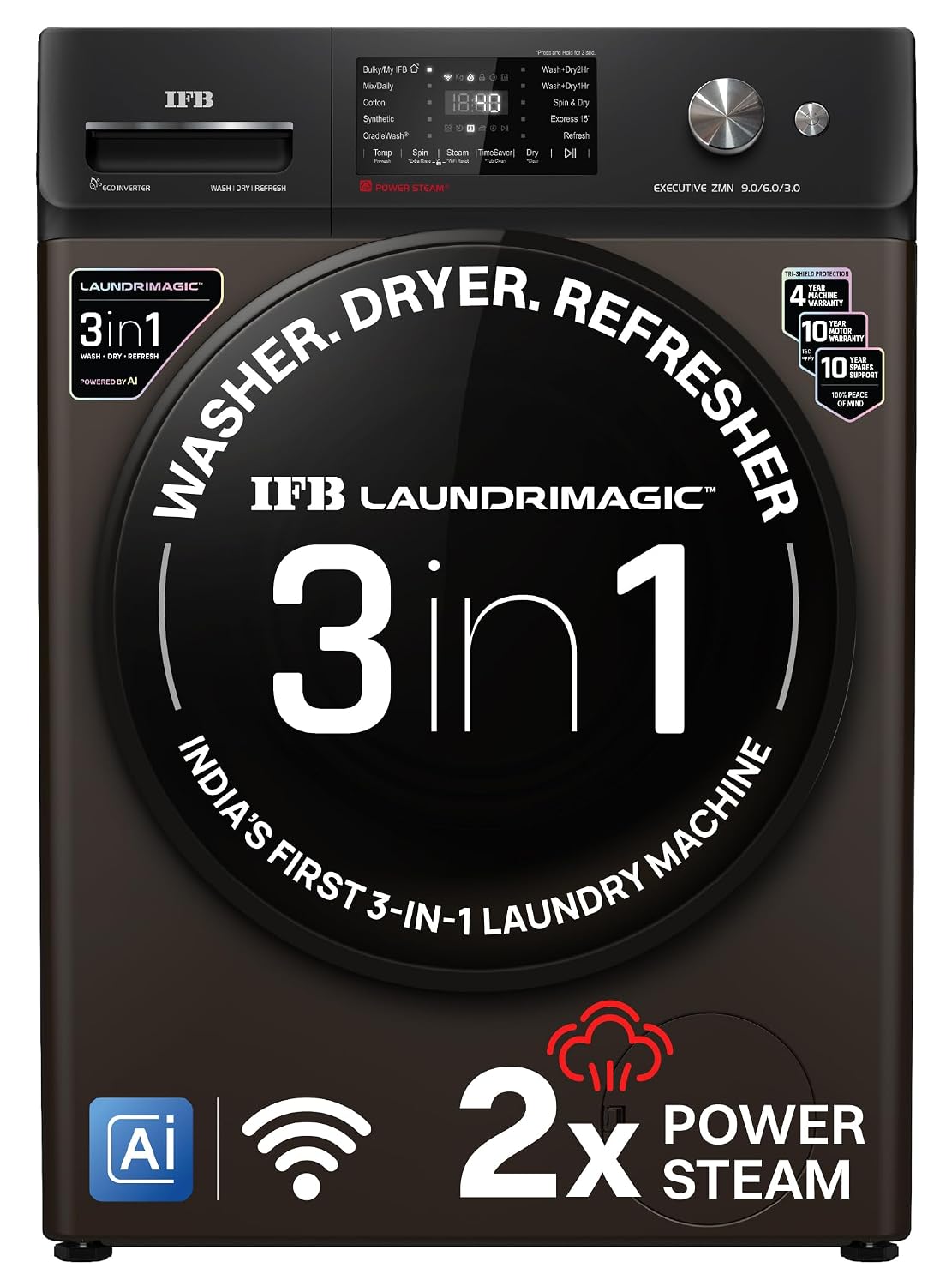 IFB 9/6/3 kg Fully Automatic Washer Dryer Refresher with Steam Refresh, AI Powered, 100% Dry Clothes, 9 Swirl Wash Mimic