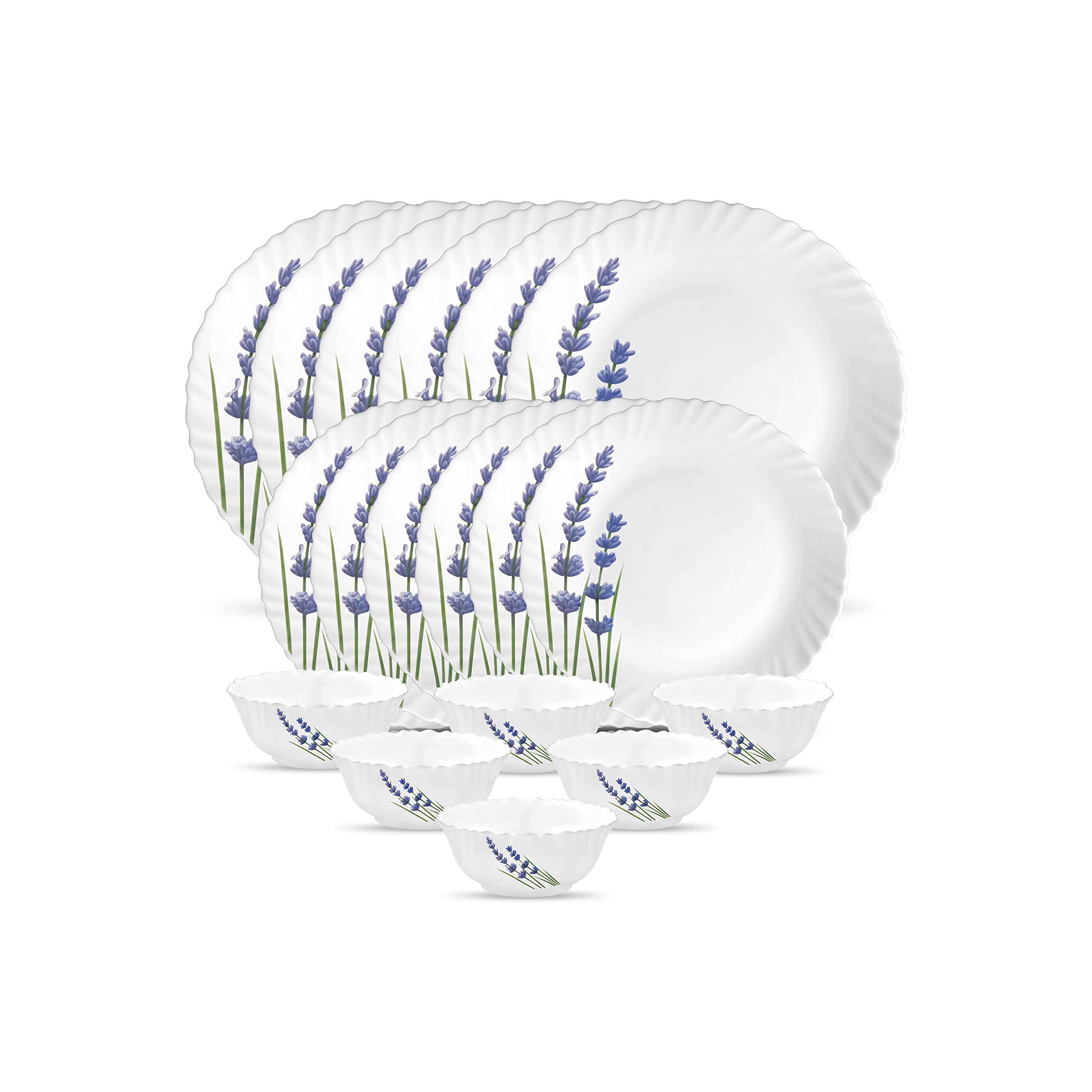 La Opala Novo Collection Opal Glass Crockery | for Family of 6 | Dinner Set 18 pcs Silken Charm | Plates & Bowls for Dining | Microwave Safe | 100% Vegetarian | Extra Strong | Light & White