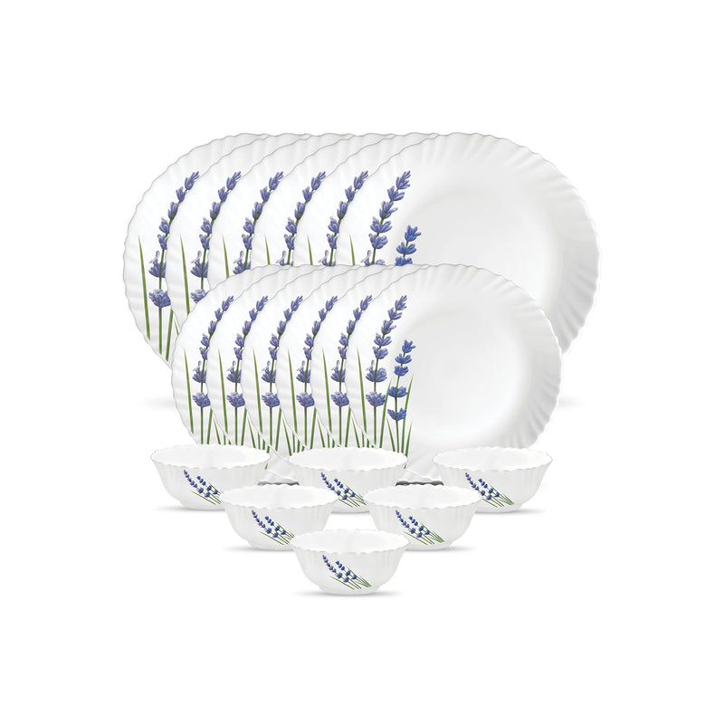 La Opala Novo Collection Opal Glass Crockery | for Family of 6 | Dinner Set 18 pcs Silken Charm | Plates & Bowls for Dining | Microwave Safe | 100% Vegetarian | Extra Strong | Light & White