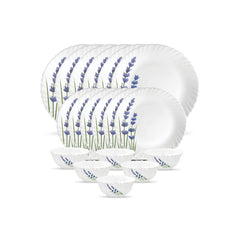 La Opala Novo Collection Opal Glass Crockery | for Family of 6 | Dinner Set 18 pcs English Lavender | Plates & Bowls for Dining | Microwave Safe | 100% Vegetarian | Extra Strong | Light & White