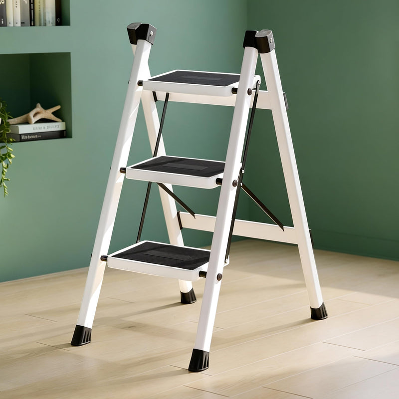 Plantex 3 Step Ladder for Home Use/Wide Anti-Slip Heavy-Duty Step Stool/Lightweight Kitchen Ladder 3 Step (White)-1