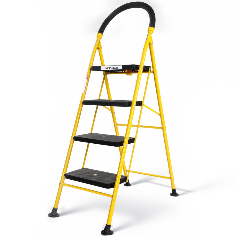 HOUZA Steel Ladder for Home 6 Steps Foldable with Anti-Skid Wide Steps (30cm x 20cm) | 6 Step Ladder for Home Use with D-Shape Rods | Secure Lock | 150 Kg Capacity Folding Ladder | 5 Year Warranty