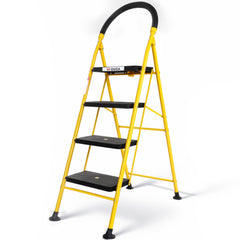 HOUZA Steel Ladder for Home 3 Steps Foldable with Anti-Skid Wide Steps (30cm x 20cm) | 3 Step Ladder for Home Use with D-Shape Rods | Secure Lock | 150 Kg Capacity Folding Ladder | 5 Year Warranty