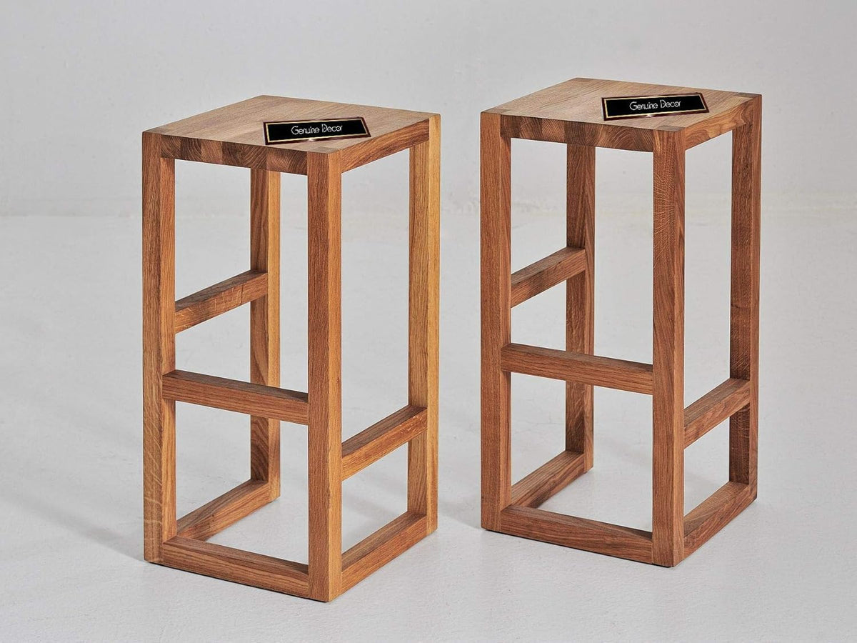 Saddle-Seat Kitchen Counter Stool Set of 2, Sheesham Wood, Rustic Farmhouse Design with Sturdy Footrest, Bar St