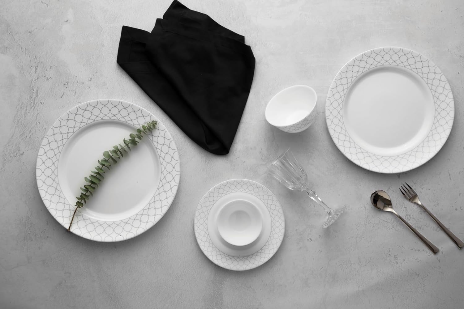 La Opala Diva Velvett Collection Opal Glass Crockery | for Family of 8 | Dinner Set 62 pcs Pearl Grey | Plates & Bowls for Dining | Microwave Safe | 100% Vegetarian | Extra Strong | Light & White