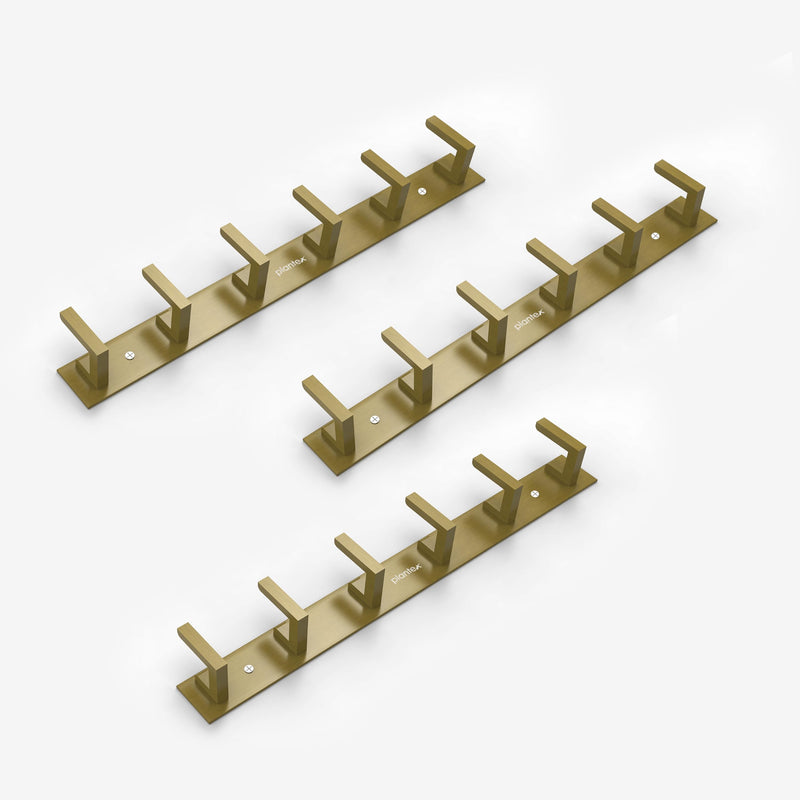 Plantex Aluminum Hook Rail with L-Shape Hooks for Walls of Bathroom/KitchenHook Rail Bar for Clothes/Towel/Keys - Pack of 3 (6 Hooks, Brass Antique)-1