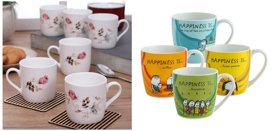 Clay Craft Ceramic Coffee Mugs - Set of 4, Multicolour, 220ml & Ceramic Coffee Cup - Set of 6, Multicolor, 200ml