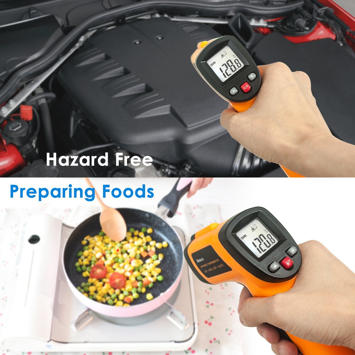 Helect Plastic Non-Contact Digital Laser Infrared Thermometer Temperature Gun With Lcd Display -58°F To 1022°F (-50°C To 550°C), Orange, Pack of 1