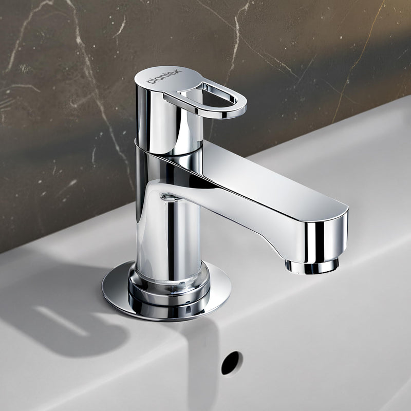 Plantex Pillar Cock Water Tap/Pure Brass Pillar Cock for Wash Basin with Teflon Tape/Single Lever Tabletop Basin Tap - (Flip, Chrome)-1