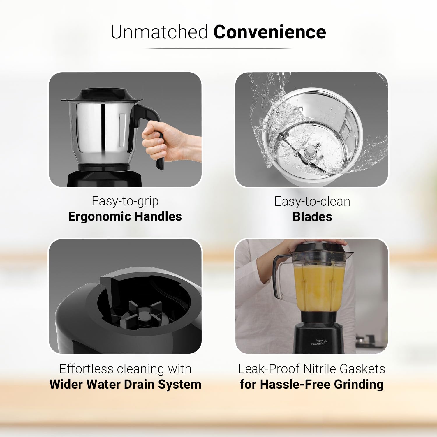 V-Guard Citius 750 Watt Juicer Mixer Grinder (New Launch) |3 Year Motor Coverage by V-Guard | 4 Jars | Juicer, Wet, Chutney & Dry| Sturdy Juicer Jar | Precision Blend SS Blades | Black