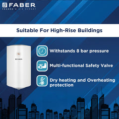 Faber Jazz Elite 50L Vertical Storage Water Geyser | Heating Indicator, 8 Bar Pressure, Titanium Glassline Coated Tank, 
