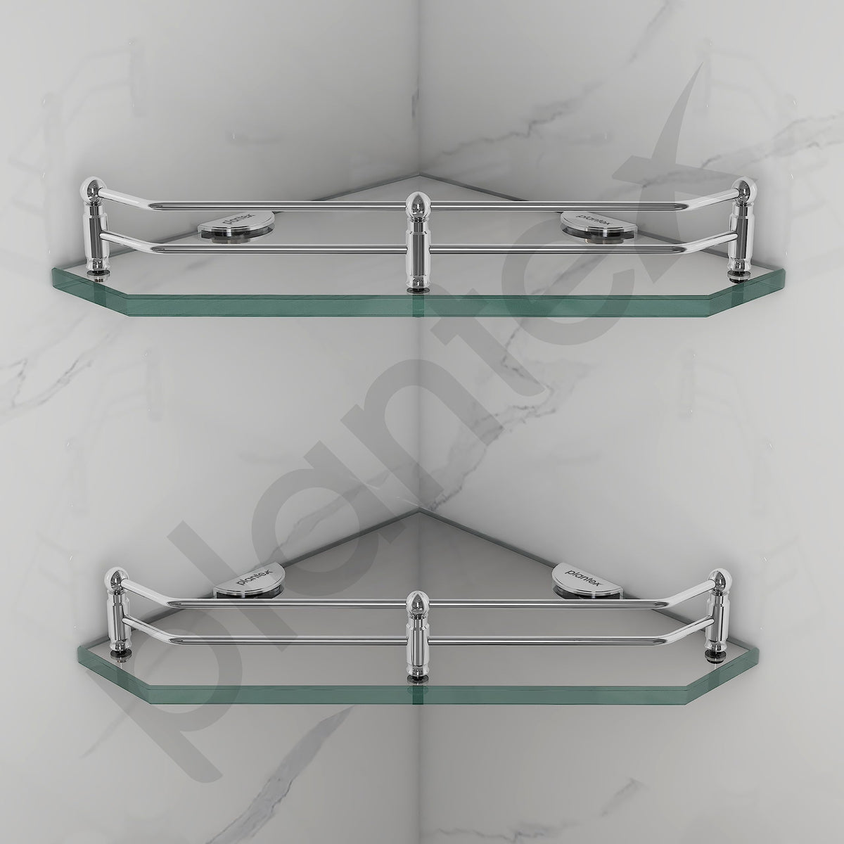 Plantex Corner Glass Shelf for Bathroom Wall/Glass Shelf for Kitchen/Bathroom/Living Room Corner Shelf (9x9 Inches - Pack of 2)-5