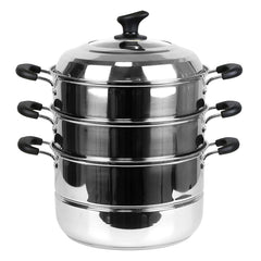 Non Electric Momos Steamer Cookware 3 Tier with Lid Induction Base/Gas Burner Momo maker, Pasta Steamer, Vegetable Steamer, Momo Steamers, Rice Steamer 32 cm