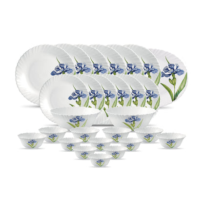 La Opala Diva Classique Collection Opal Glass Crockery | for Family of 6 | Dinner Set 27 pcs Citron Weave | Plates & Bowls for Dining | Microwave Safe | 100% Vegetarian | Extra Strong | White