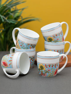 Clay Craft Fine Ceramic Tea/Coffee Cup Set of 6-200 ml Each (Fiesta FI801), Tea Cup Set of 6, Microwave & Dishwasher Safe, Mugs for Coffee, Cups Set of 6, Mug Set, Gift Set, Ideal for Gifting
