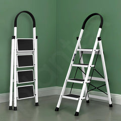 Plantex Ladder for Home 4 Steps/Foldable Ladder with Anti-Skid Wide Steps (30L x 20W cm)/Strong D-Shape Pipe with X-Support for More Stability/5 Year Warranty(Apex-White)