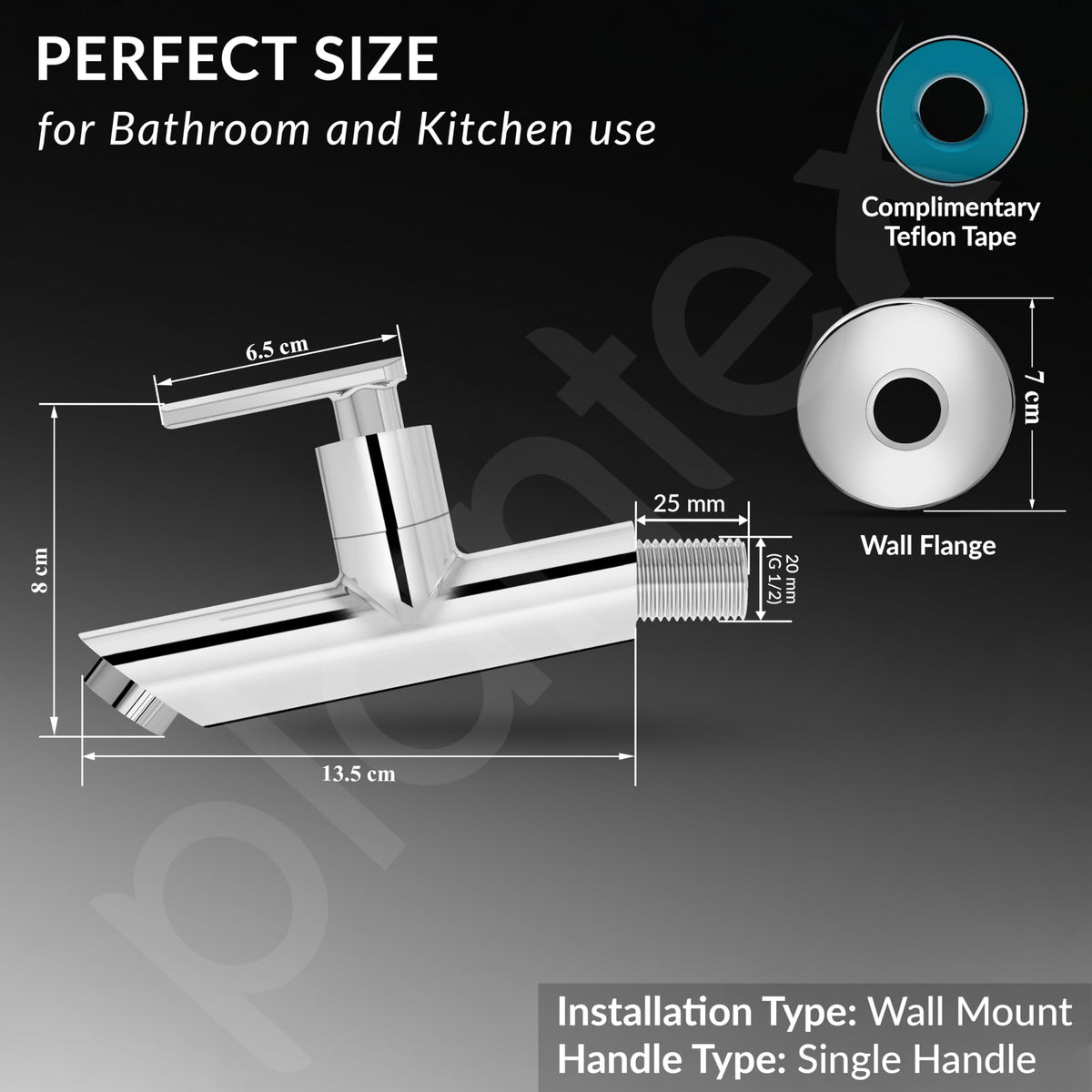 Plantex Pure Brass Bib Tap with Water Saving Aerator/Tap for Wash Basin with Brass Wall Flange and Teflon Tape/Wall Mount Bib Tap- 7 Year Warranty (BAL-502 -Chrome)-4