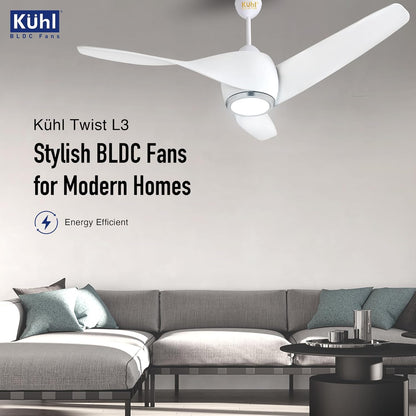 KUHL Twist L3 1320 mm 65% Power Saving BLDC Ceiling Fan | BEE 5 Star Rated & ISI Marked | High Air Flow|5Year Warranty on Motor By Brand | Free Installation | IoT – Operate via Mobile & Alexa | White