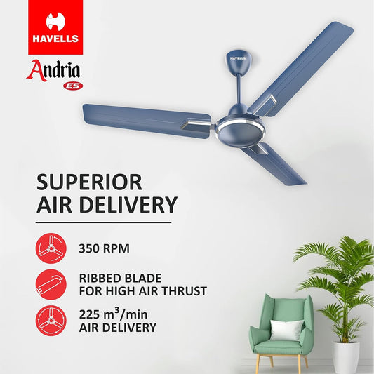 Havells 1200mm Andria Energy Saving Ceiling Fan (Indigo Blue, Pack of 1) 2 stars