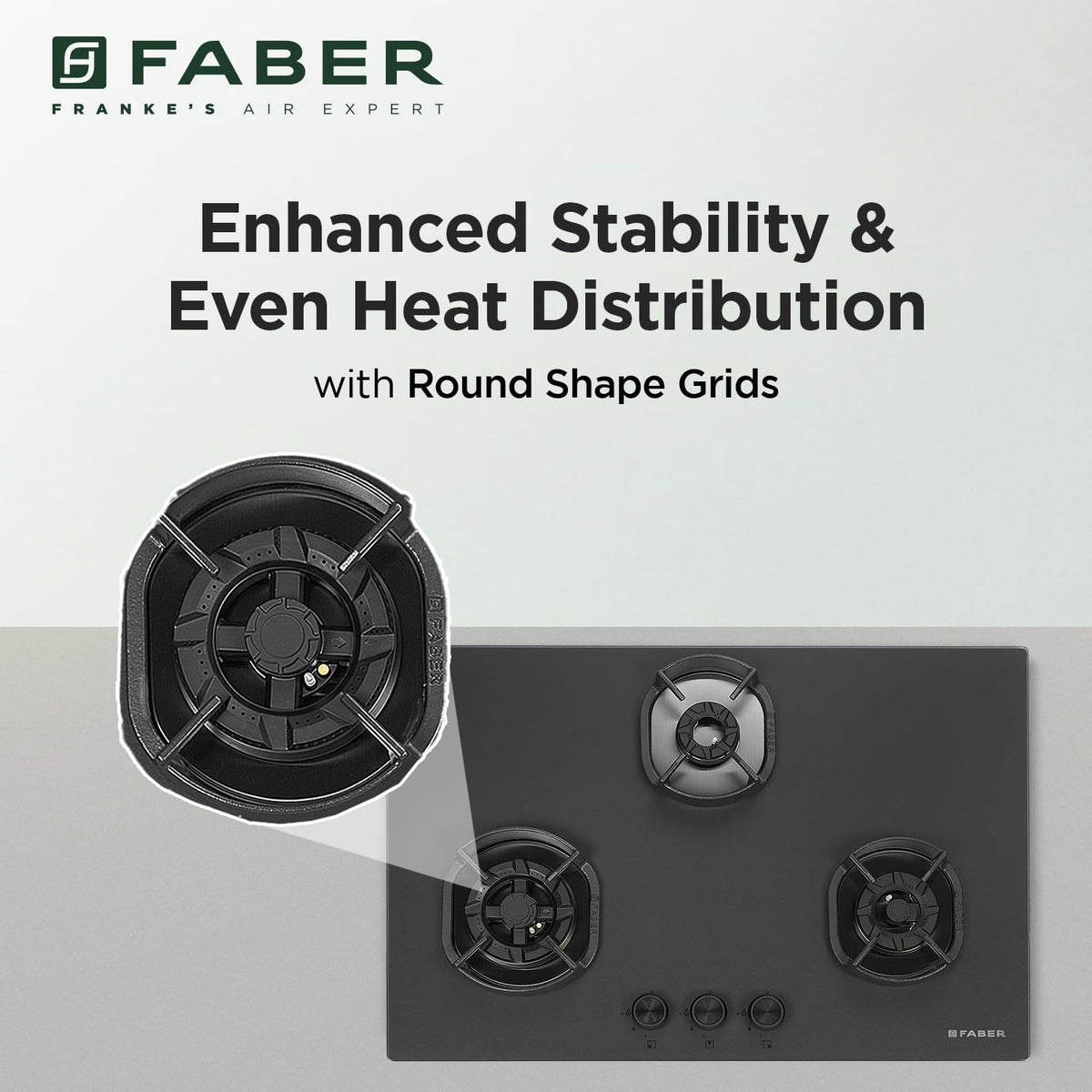 Faber Della 3 Burner 78cm Hob With Auto-Ignition, Brass Burner, Cast Iron Pan Support, Cooktop Hybrid, Matt Black Glass 