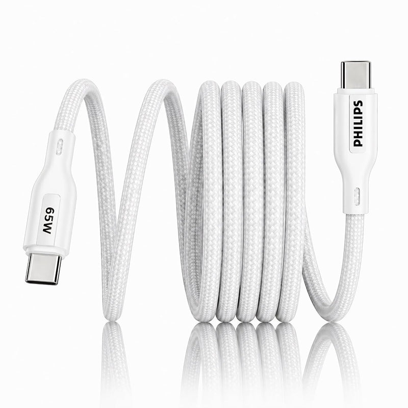 Philips DLC4150CW/94 65W Type-C to Type-C Fast Charging Cable (1.5m, Bright White)