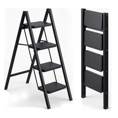 Corvids 2-Step Heavy-Duty Carbon Steel Step Stool, 2-Year Warranty, Anti-Slip Wide Steps, Portable Multipurpose Folding Step Ladder for Home, Kitchen & Office Use (Black)