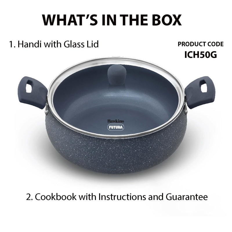 Hawkins Ceramic Nonstick Handi, 5 Litre, Induction Biryani Pot, Granite Casserole (ICH50G)