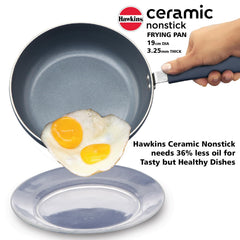Hawkins Ceramic Nonstick Frying Pan, 19 cm Diameter, Induction Fry Pan with Glass Lid, Granite Omlette Egg Pan (ICF19G)