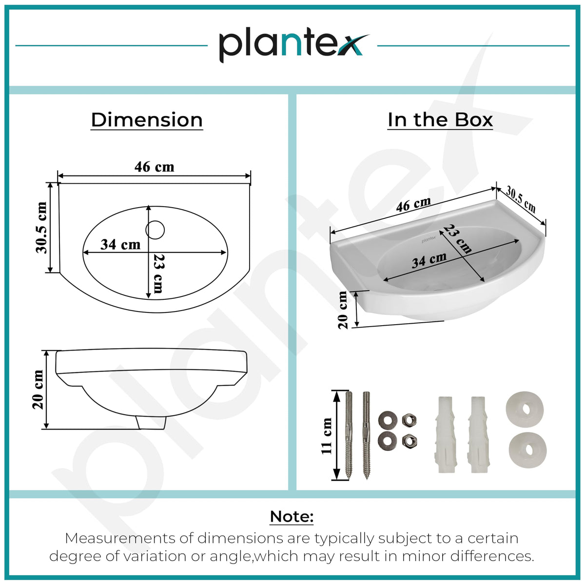 Plantex Ceramic Wallmount Basin for Bathroom/Wall Hung Wash Basin with 10 Years Glaze Warranty by Plantex/Small Basin/Sink for Bathroom (White - 18 X 12 X 8 Inch)-3