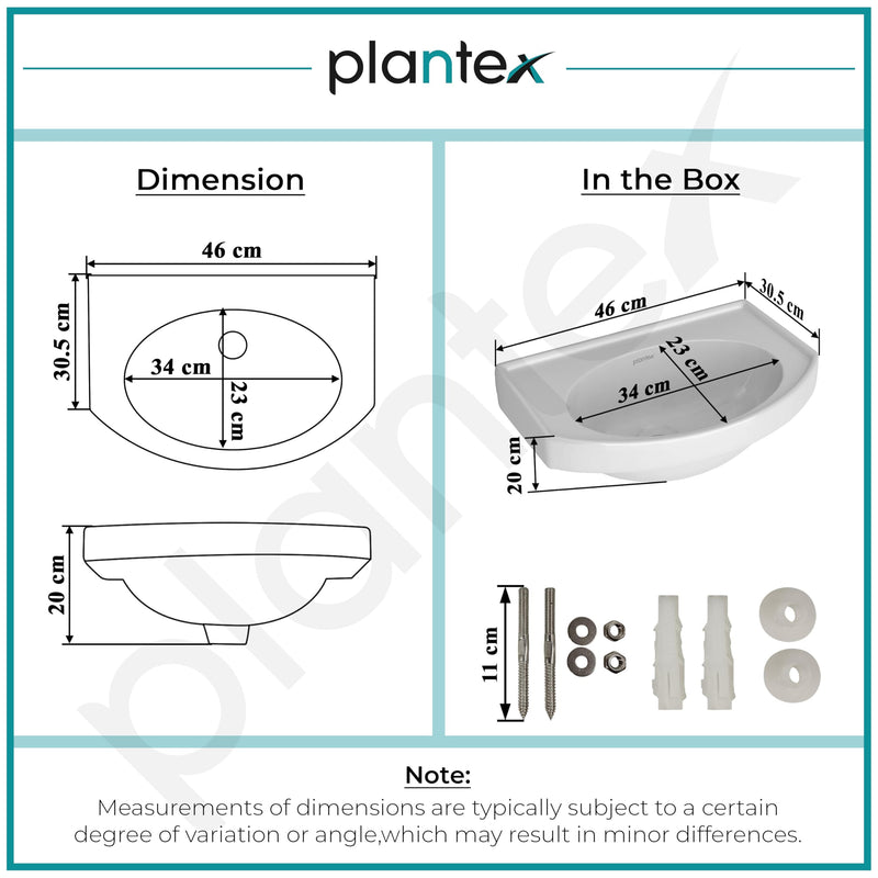 Plantex Ceramic Wallmount Basin for Bathroom/Wall Hung Wash Basin with 10 Years Glaze Warranty by Plantex/Small Basin/Sink for Bathroom (White - 18 X 12 X 8 Inch)-3