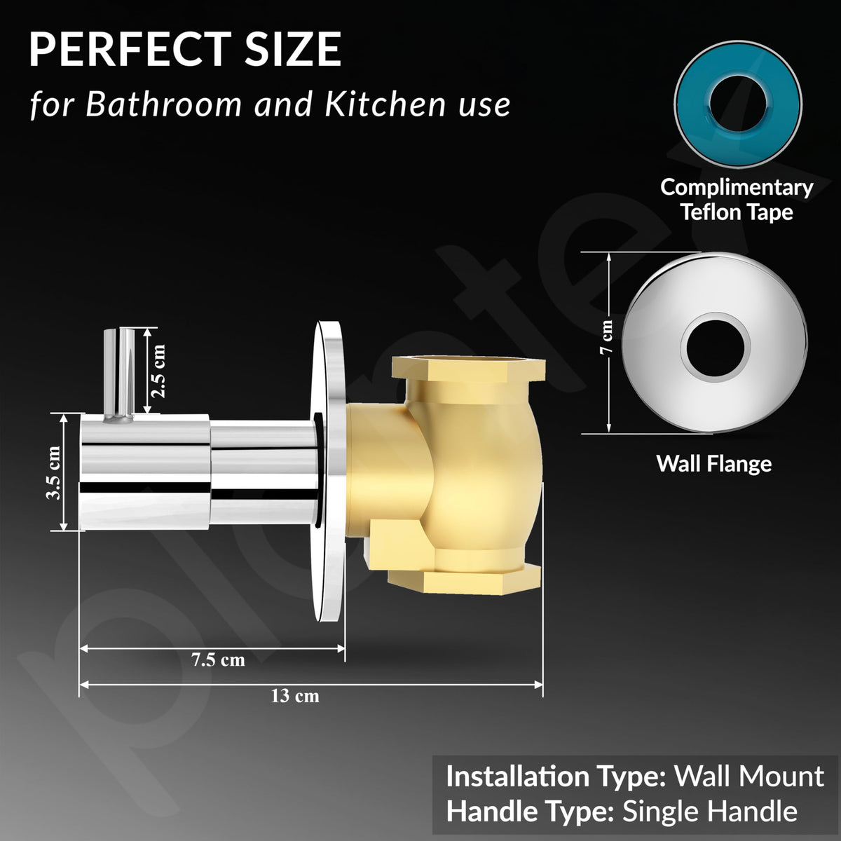 Plantex 25 mm Pure Brass Flush Valve with Teflon Tape & Brass Wall Flange for Commercial & Residential Use-7 Year Warranty (ICO-920-Chrome)-4