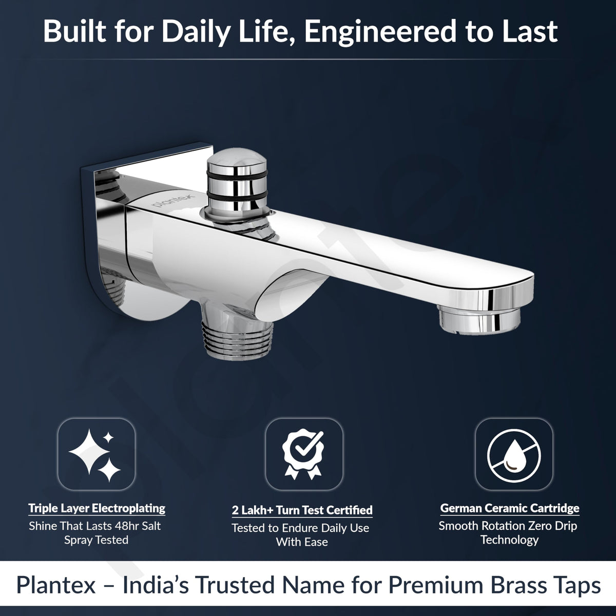 Plantex Pure Brass Spout for Bathroom with Brass Wall Flange and Teflon Tape/Button Attachment for Hand Shower-(ORN-222-Chrome)-2