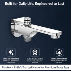 Plantex Pure Brass Spout for Bathroom with Brass Wall Flange and Teflon Tape/Button Attachment for Hand Shower-(ORN-222-Chrome)-2