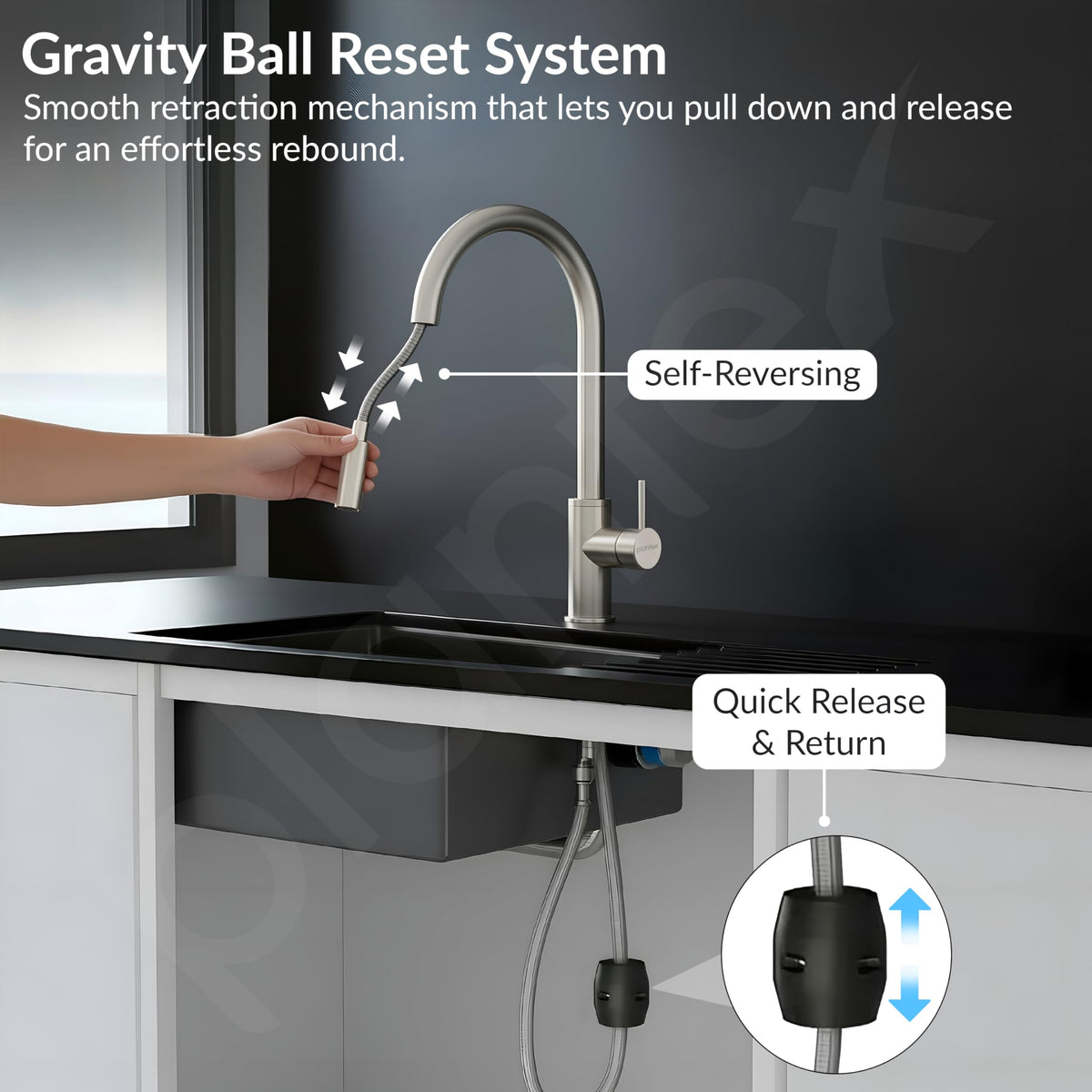 Plantex Pull-Down Kitchen Sink Tap/304 Stainless Steel Sink Tap for Kitchen Basin with 360? Swivel Spout/Kitchen Sink Faucet- (1062, Matt)-6