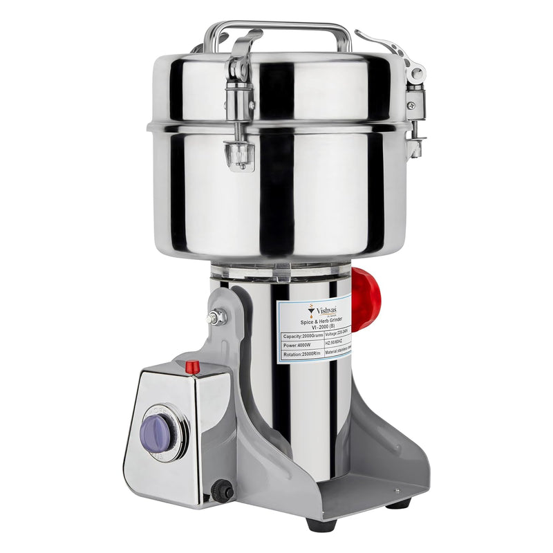 Vishvas Powerful Masala Grinder Machine 2000gm Capacity - Fast and Efficient Grinding for Spices, Herbs and Dry Fruits Masala Grinder 2 KG, Stainless Steel