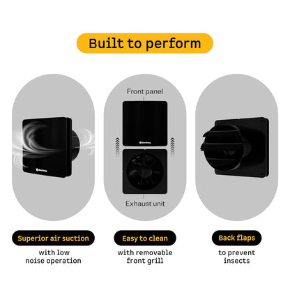 atomberg Studio Exhaust Fan 150mm (6 Inches) | BLDC Motor | 6.8W| Low Noise | 2000 RPM| Ideal for Bathroom,Kitchen | Easy to Clean | Installation-Round Cut (153mm) | 2 Years Warranty | (Gloss Black)